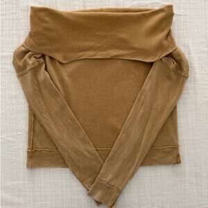We The Free | khaki off the shoulder Not The Same T-Shirt Long Sleeves | size M